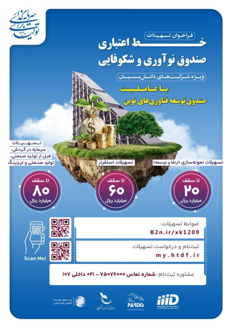 تسهیلات به شرکت‌های دانش بنیان مستقر در پارک فناوری پردیس و شعب